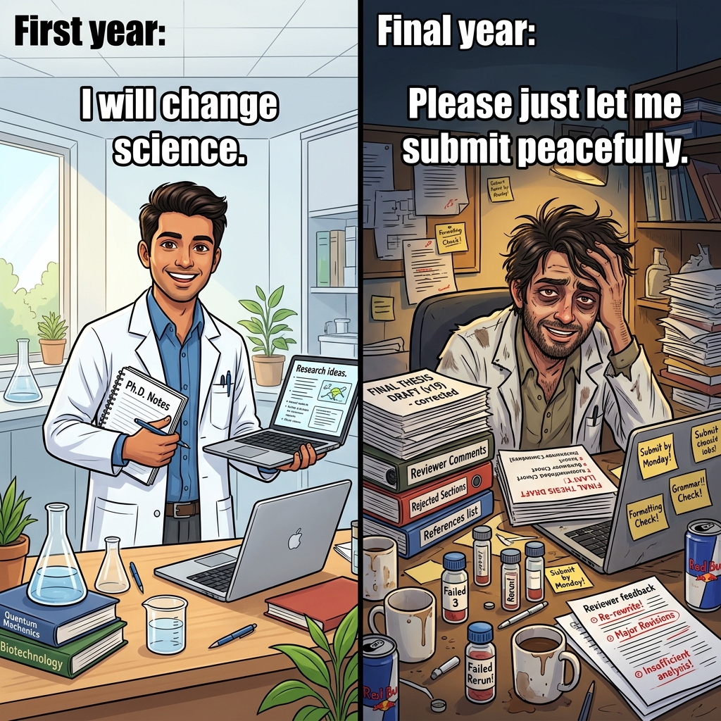 First-Year Dreams, Final-Year Submission: The optimism graph declines; the thesis file grows.